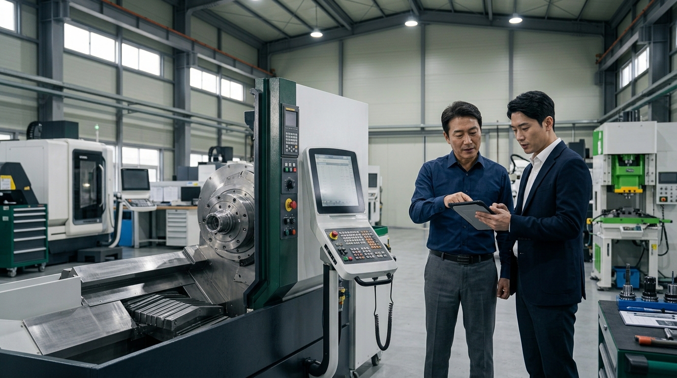 Two engineers reviewing equipment on a tablet