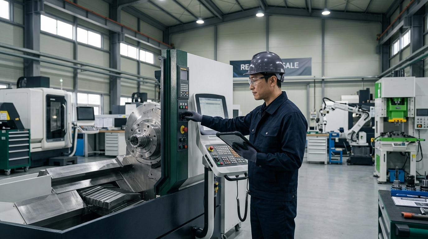 Engineer reviewing equipment marked for resale